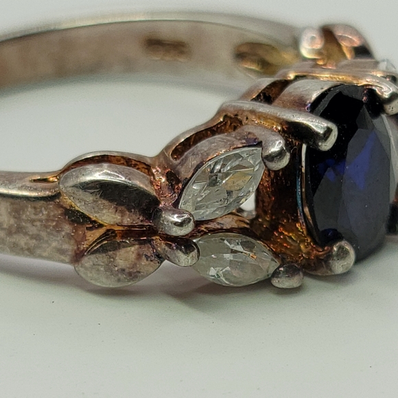 Sterling Silver Blue Topaz gemstone CZ Ring - Picture 4 of 4